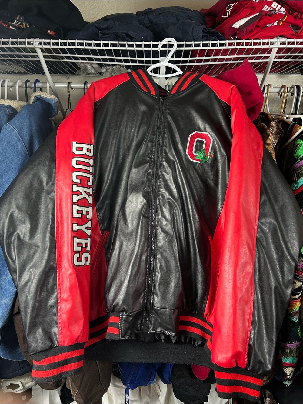 Black and Red Ohio Buckeyes Varsity Bomber Jacket